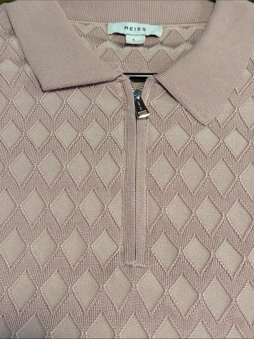 Reiss Dusty Pink Textured Zip Polo